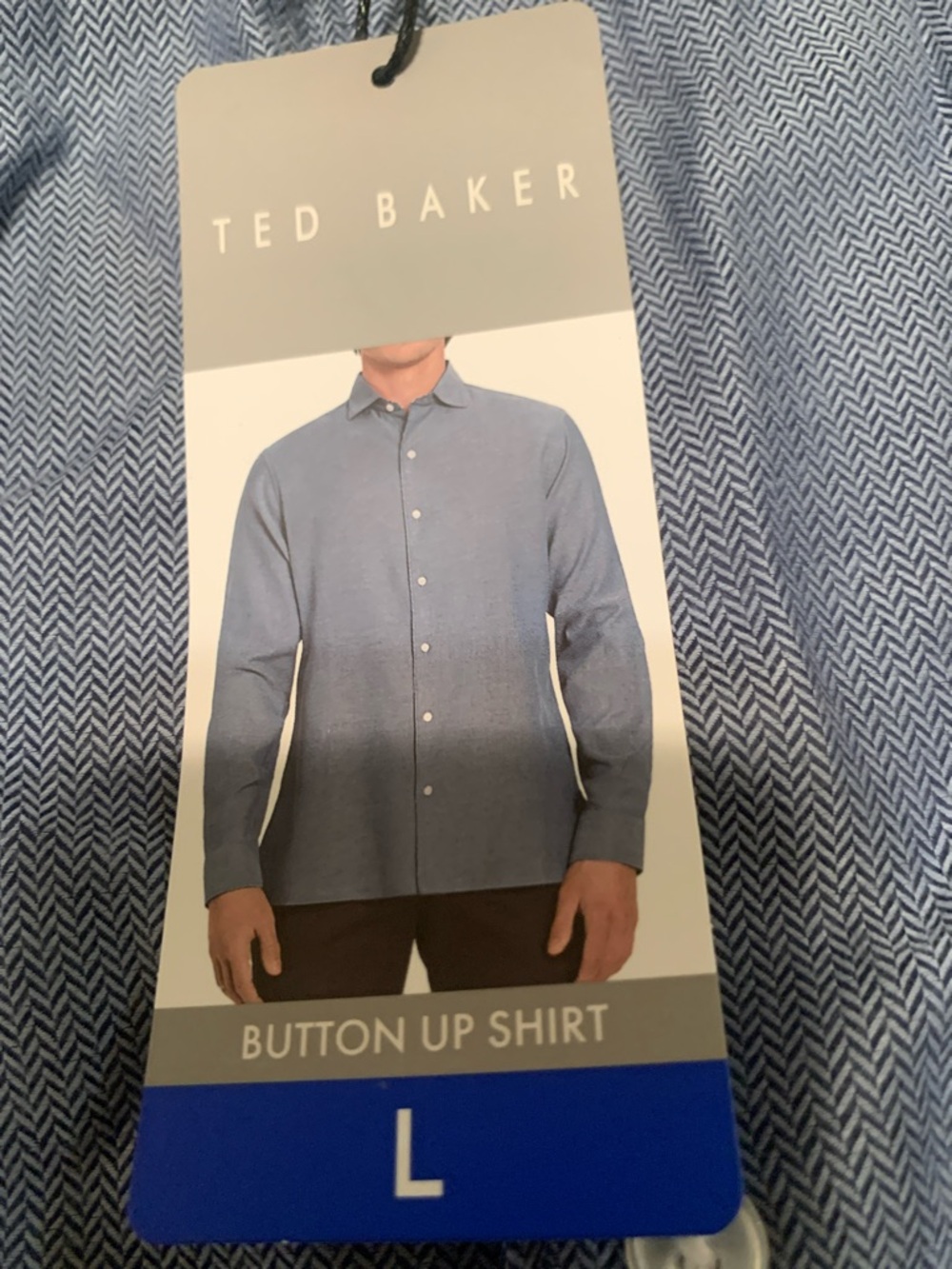 Ted Baker Men's Light Blue Herringbone Button-Up Shirt